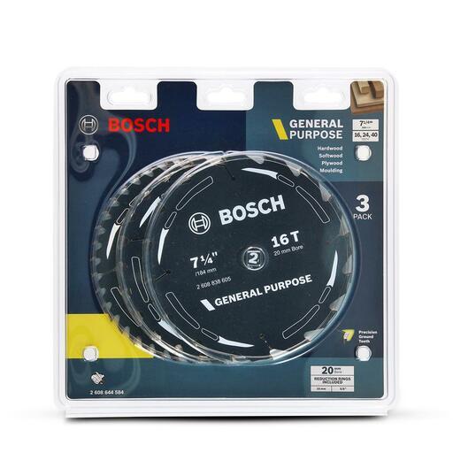 Bosch GP WOOD H 184X20-16 (2.608.644.584) EXPERT 3-Pack 184mm (7-1/4") 16T, 24T & 40T General Purpose Circular Saw Blades – image 4