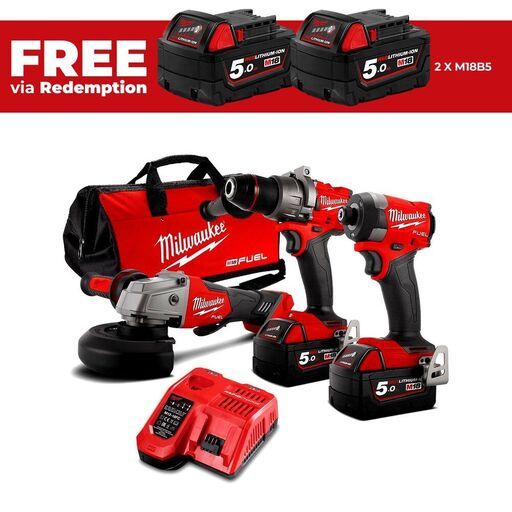 Milwaukee M18FPP3A3502B 18V 5.0Ah Li-ion Cordless Fuel 3pce Combo Kit Power Pack