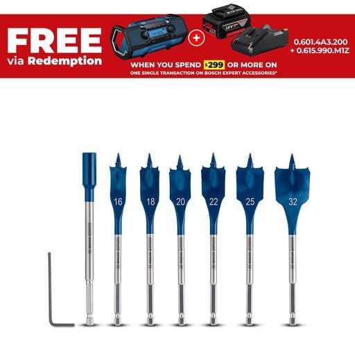 Bosch 2.608.900.334 EXPERT 7pce 16mm-32mm Self Cut Speed Spade Drill Bit Set