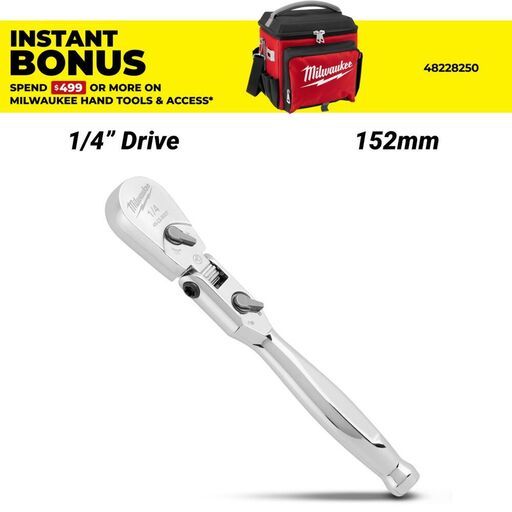 Milwaukee 48229007 152mm (6") 1/4" Drive Flex Head Ratchet