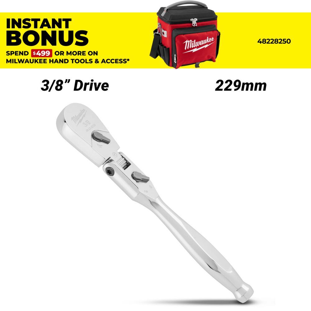 Milwaukee 48229039 229mm (9") 3/8" Drive Flex Head Ratchet – image 1