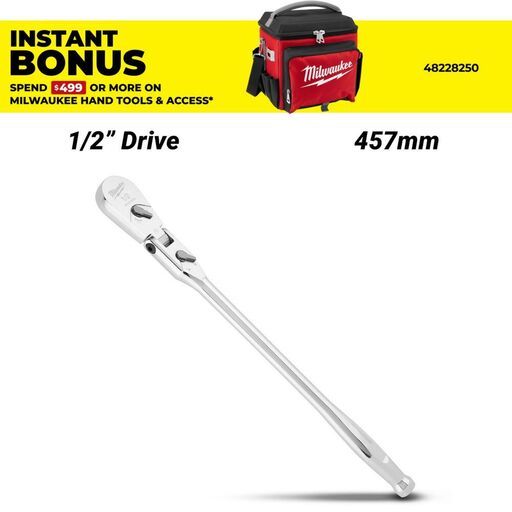 Milwaukee 48229052 457mm (18") 1/2" Drive Flex Head Extended Ratchet