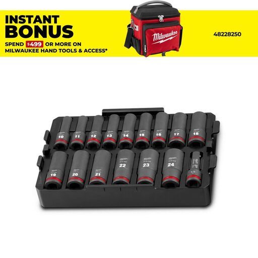 Milwaukee 49667056 16pce SHOCKWAVE 1/2" Drive Metric Deep Impact Socket Tray Set