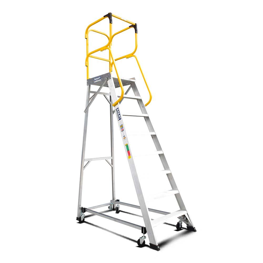 Bailey FS13879 8 Step 2.2m 150kg Aluminium Industrial Order Picking Platform Ladder – image 1