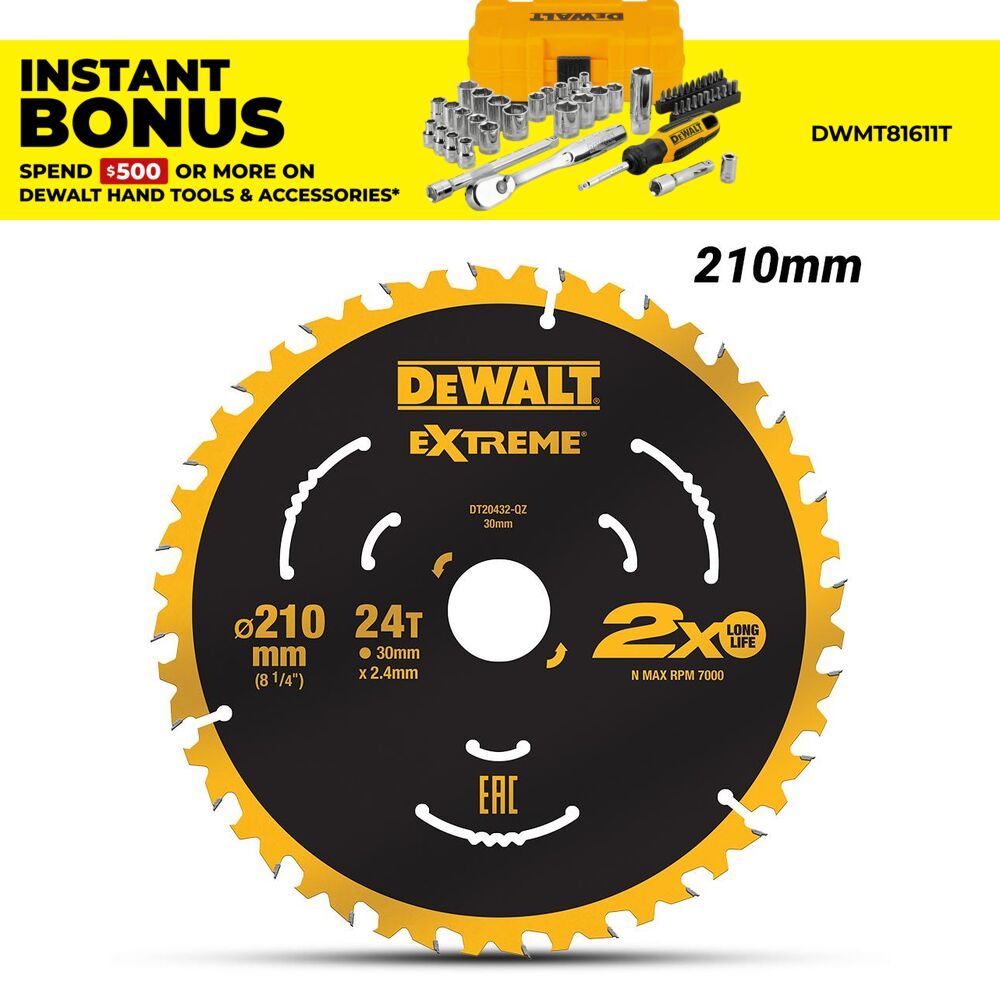 DeWalt DT20432-QZ 210mm (8-1/4") 24T Extreme Circular Saw Blade – image 1