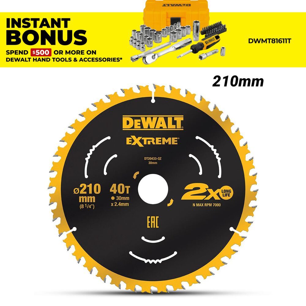 DeWalt DT20433-QZ 210mm (8-1/4") 40T Extreme Circular Saw Blade – image 1