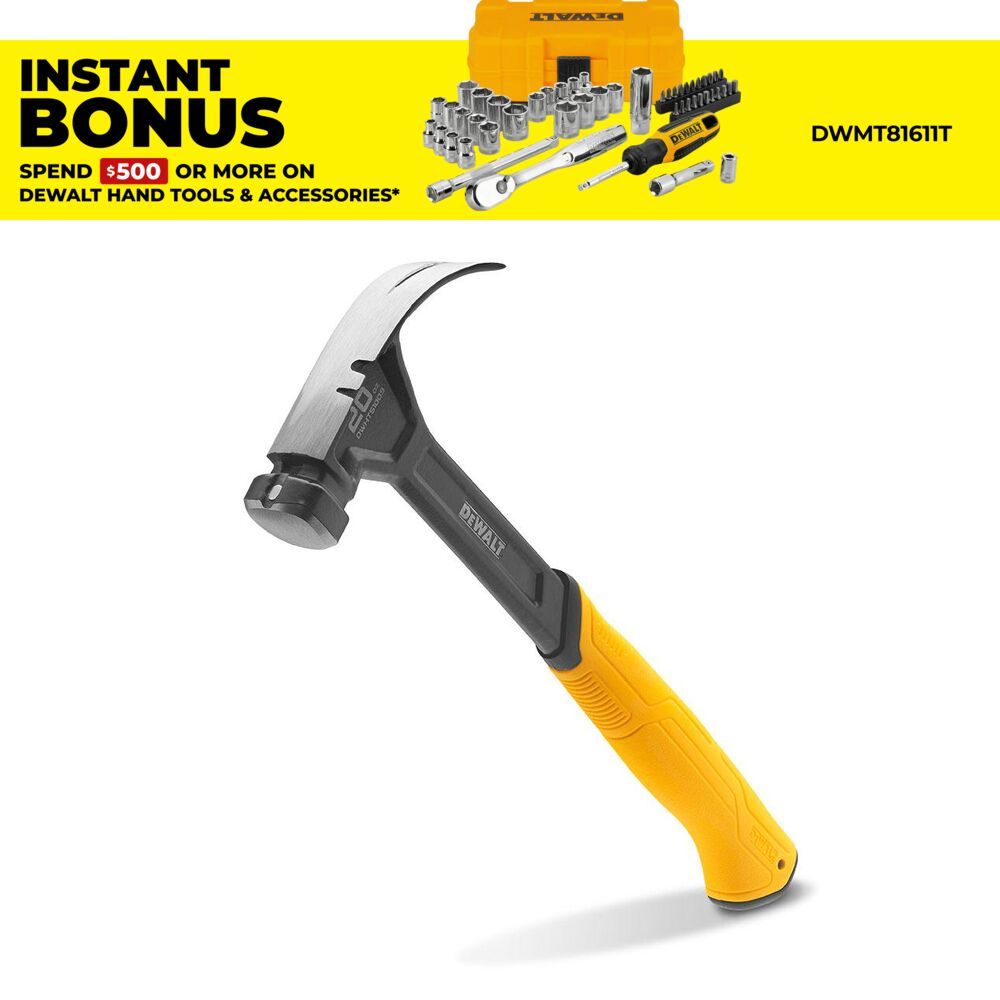 DeWalt DWHT51009-0 20oz Curved Claw Hammer Smooth Head – image 1
