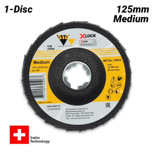 Sia Abrasives F03E0085D9 125mm Medium 6240 X-Lock SCM Flap Disc 