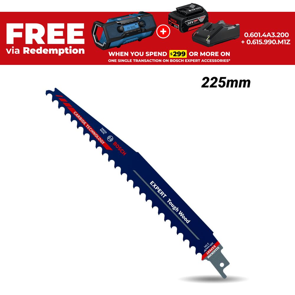 Bosch RBE-1ER S1142KHM (2.608.900.403) 225mm (9") 3TPI EXPERT Thick Tough Wood to Suit Reciprocating Saw Blade – image 1