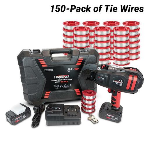 RAPIDTOOL TWG-150A 18V 4.0Ah Li-ion Cordless Brushless Rebar Tying Machine Combo Kit with 150-Pack Galvanised Steel Tie Wire