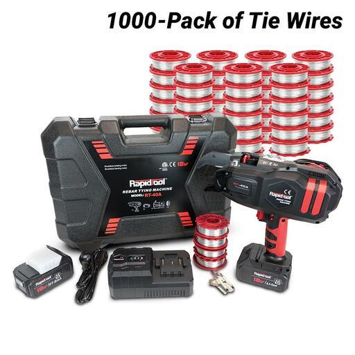 RAPIDTOOL TWG-1000A 18V 4.0Ah Li-ion Cordless Brushless Rebar Tying Machine Combo Kit with 1000-Pack Galvanised Steel Tie Wire