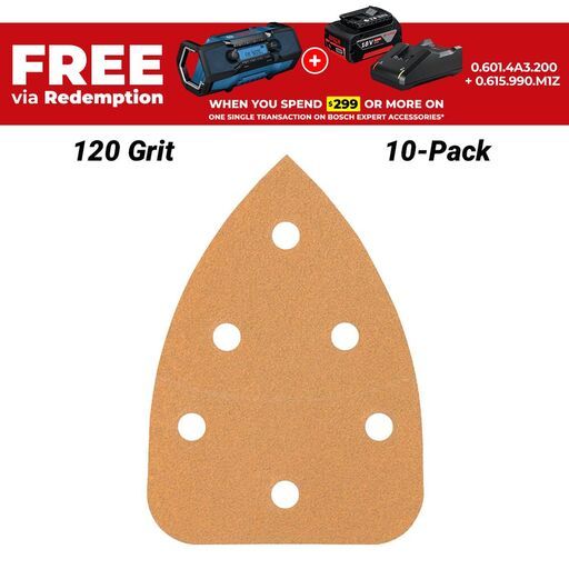 Bosch DELTA-BOGEN 6 LOCH (2.608.608.330) EXPERT 10-Pack 100mm x 140mm 120 Grit C470 Sanding Paper