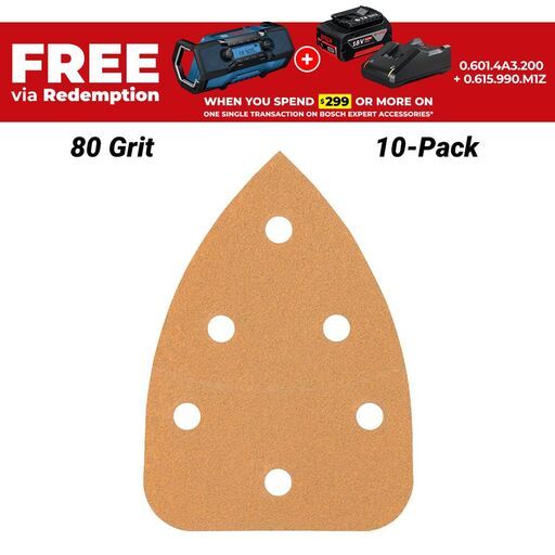 Bosch DELTA-BOGEN 6 LOCH (2.608.608.329) EXPERT 10-Pack 100mm x 140mm 80 Grit C470 Sanding Paper