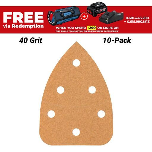 Bosch DELTA-BOGEN 6 LOCH (2.608.608.328) EXPERT 10-Pack 100mm x 140mm 40 Grit C470 Sanding Paper
