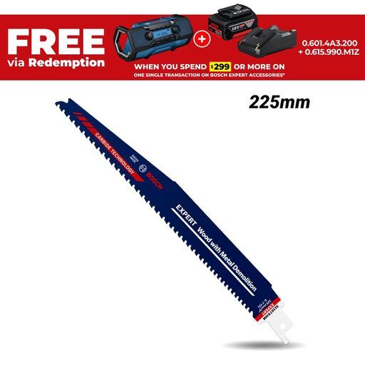 Bosch RBE-1ER S1167XHM (2.608.900.398) 225mm (9") 5-7TPI Expert Wood with Metal Demolition Blade to Suit Reciprocating Saws