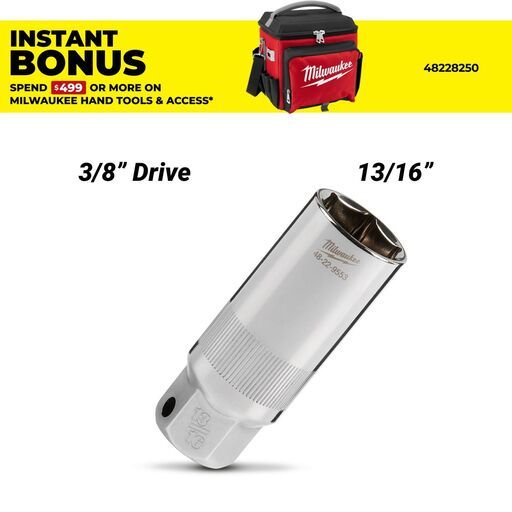 Milwaukee 48229553 3/8” Drive 13/16” 6 Point Spark Plug Socket