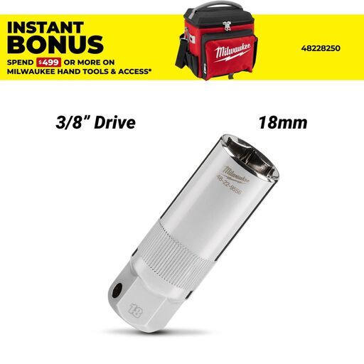 Milwaukee 48229556​ 3/8” Drive 18mm 6 Point Spark Plug Socket