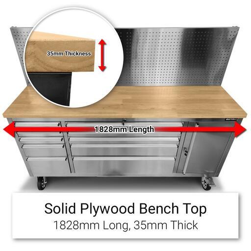 Daytona DTWBSS72P 1828mm (72") Silver Series 10 Drawer Trolley Work Bench with Peg Board & Powerboard – image 3