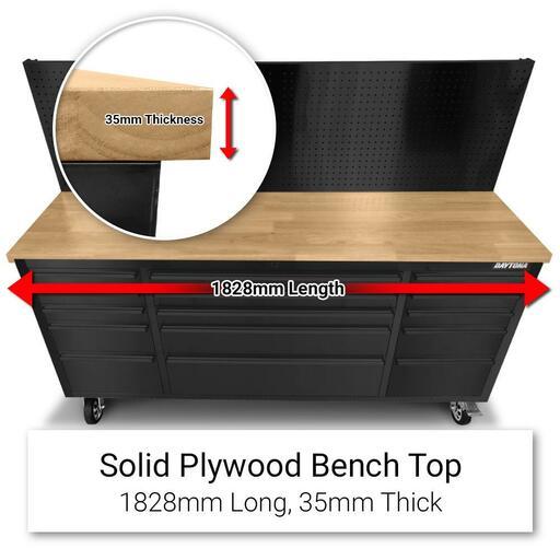 Daytona DTWBW72P 1828mm (72") Black Series 15 Drawer Trolley Work Bench with Peg Board – image 3