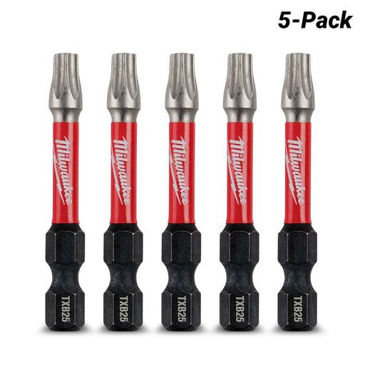 Milwaukee 48324696 5-Pack 50mm (2") TXB025 SHOCKWAVE Power Bit Security Torx – image 2