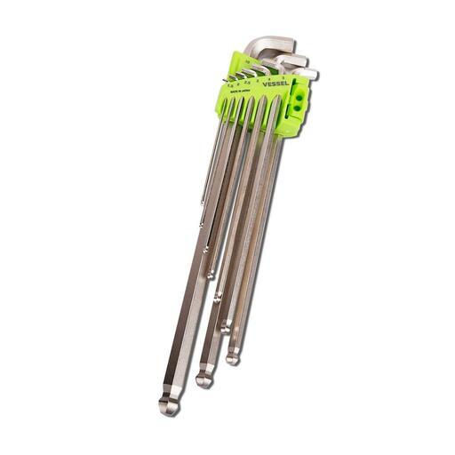 Vessel 8209BP-LE 9pce Metric Hex Key Ball Point Wrench Set with 95º L-Shape Angle - MADE IN JAPAN