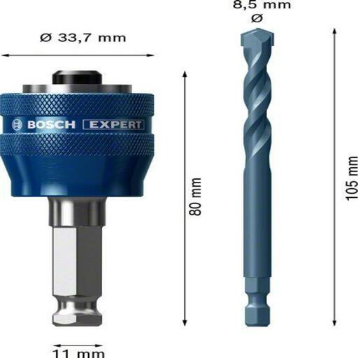 Bosch 2.608.900.526 EXPERT Power Change Plus Hole Saw System 11mm Adapter & TCT-Drill 8.5 x 105mm Bit – image 4