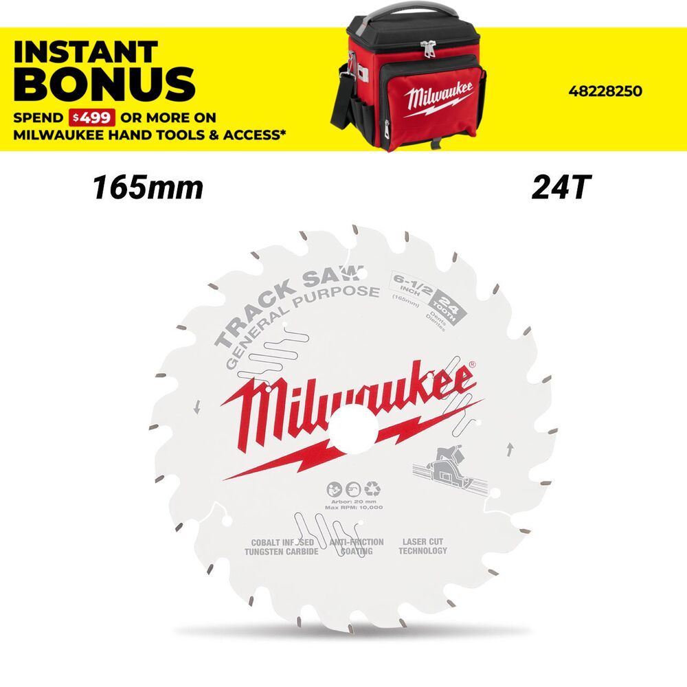 Milwaukee 48400624 165mm (6-1/2") 24T Wood Track Saw Blade General Purpose to suit M18FPS55 Track Saw – image 1