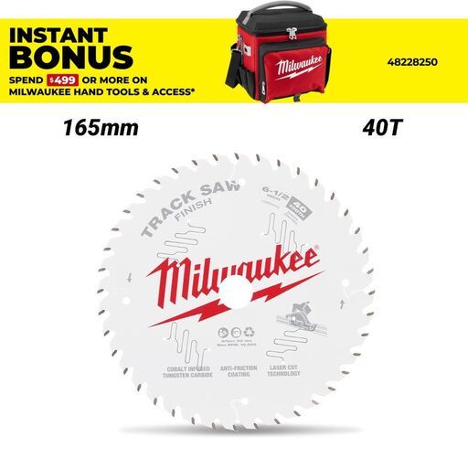 Milwaukee 48400625 165mm (6-1/2") 40T Wood Track Saw Blade Finish to suit M18FPS55 Track Saw