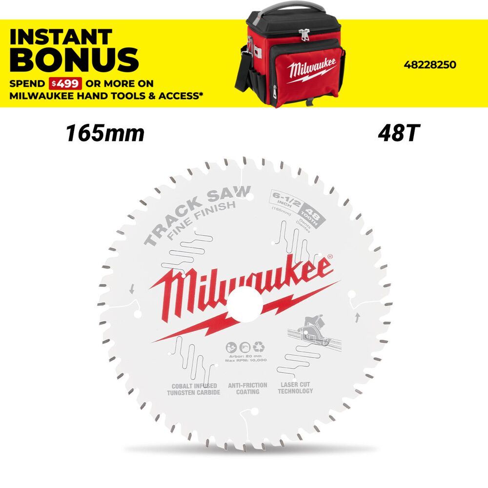 Milwaukee 48400627 165mm (6-1/2") 48T Wood Track Saw Blade Fine Finish to suit M18FPS55 Track Saw – image 1