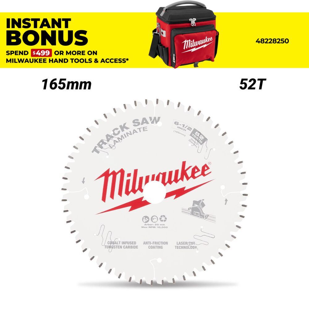 Milwaukee 48400643 165mm (6-1/2") 52T Laminate Track Saw Blade to suit M18FPS55 Track Saw – image 1