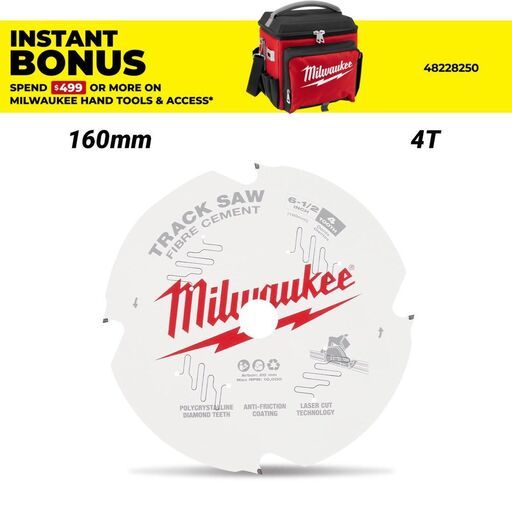 Milwaukee 48400670 160mm 6-1/2" 4T Fibre Cement Track Saw Blade PCD to suit M18FPS55 Track Saw