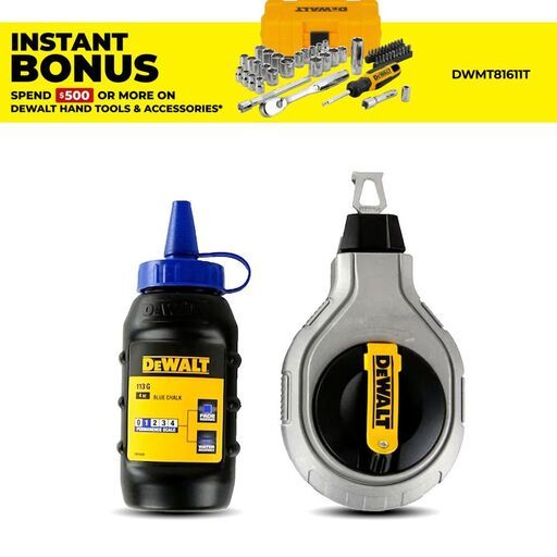 DeWalt DWHT47425-9 30m 6:1 Chalk Reel & Blue Chalk Reel Kit