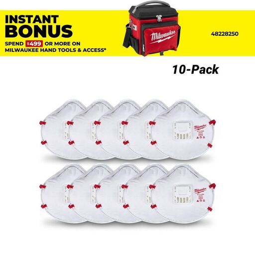 Milwaukee 48734014 10-Pack N95 Disposable Valved Respirators