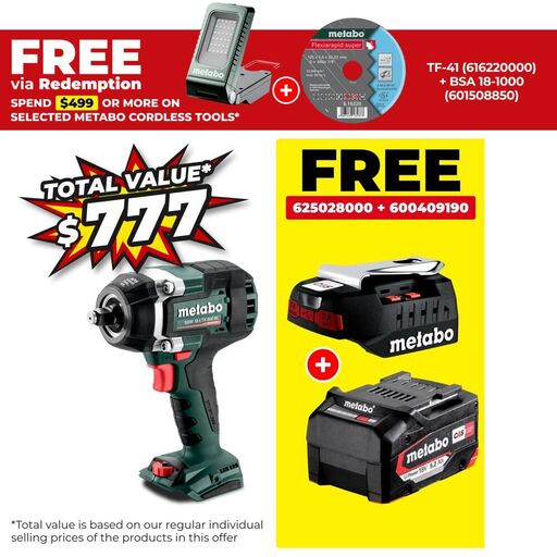Metabo SSW 18 LTX 800 BL (602403850) 18V Li-ion Cordless Brushless 1/2” Square Drive Mid Torque Impact Wrench - Skin Only
