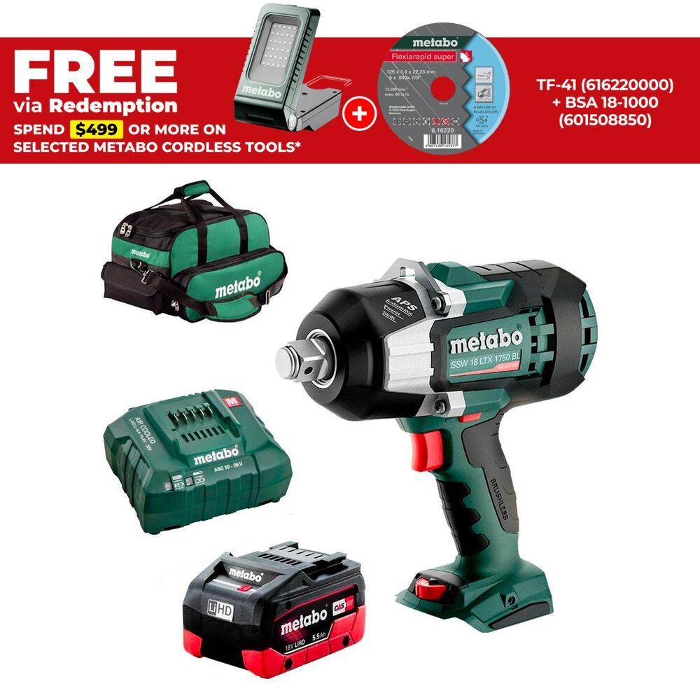 Metabo SSW 18 LTX 1750 BL 1 HD 5.5 SB K (AU60240202) 18V 5.5Ah Li-ion Cordless Brushless 3/4" High Torque Impact Wrench Combo Kit – image 1