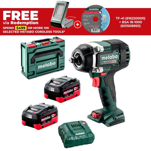 Metabo SSW 18 LTX 800 BL MB 5.5K (AU60240300) 18V 5.5Ah Li-ion Cordless Brushless 1/2” Square Drive Mid Torque Impact Wrench Combo Kit
