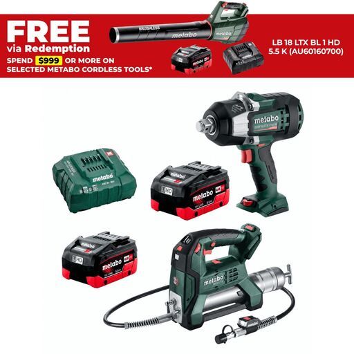Metabo MET18BL2SB2HD5.5HE (AU68205650) 18V 5.5Ah Li-ion Cordless 2pce Combo Kit Including Brushless