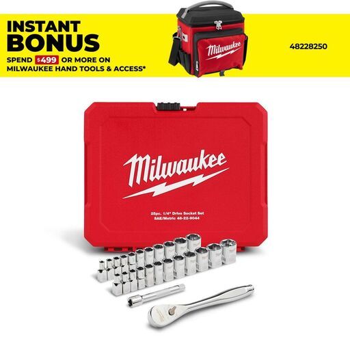 Milwaukee 48229044 25pce 1/4" Drive SAE/Metric Ratchet and Socket Set