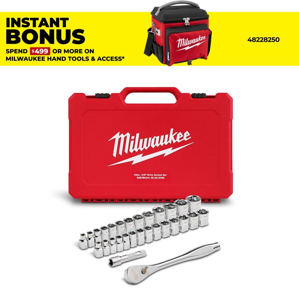 Milwaukee 48229088 29pce 3/8" Drive SAE/Metric Ratchet and Socket Set – image 1