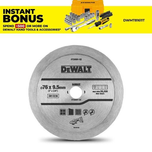 DeWalt DT20591-QZ 75mm (3") Diamond Continuous Tile Blade