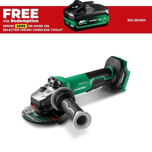HiKOKI G1813DF(H4Z) 18V Li-ion Cordless Brushless 125mm (5") Angle Grinder with Paddle Switch - Skin Only