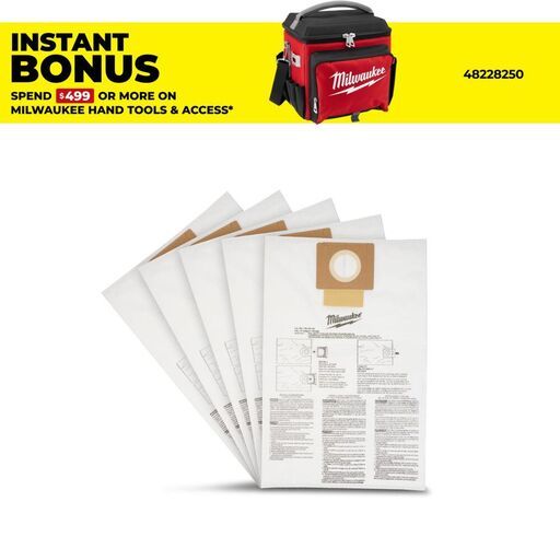Milwaukee 49901979 5-Pack 23L M18 FUEL Wet/Dry Vac Fleece Bags