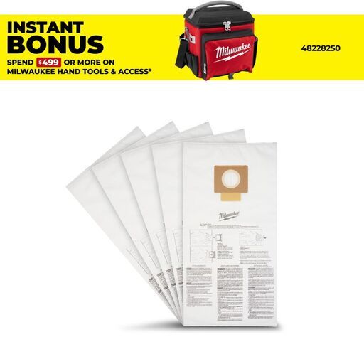 Milwaukee 49901989 5-Pack 34L M18 FUEL Wet/Dry Vac Fleece Bags