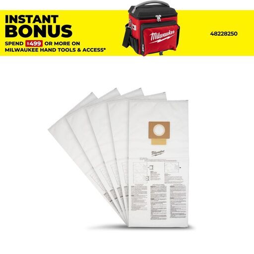 Milwaukee 49901999 5-Pack 45L M18 FUEL Wet/Dry Vac Fleece Bags