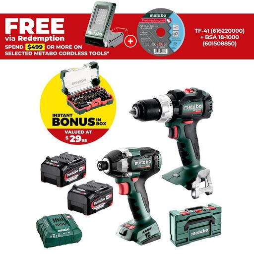 Metabo AU68205750 18V 5.2Ah Li-ion Cordless Brushless 2pce Combo Kit with BONUS 32pce Bit Set