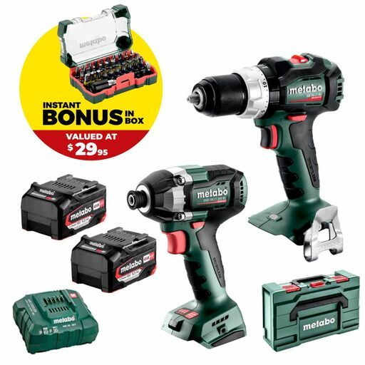Metabo AU68205750 18V 5.2Ah Li-ion Cordless Brushless 2pce Combo Kit with BONUS 32pce Bit Set – image 2