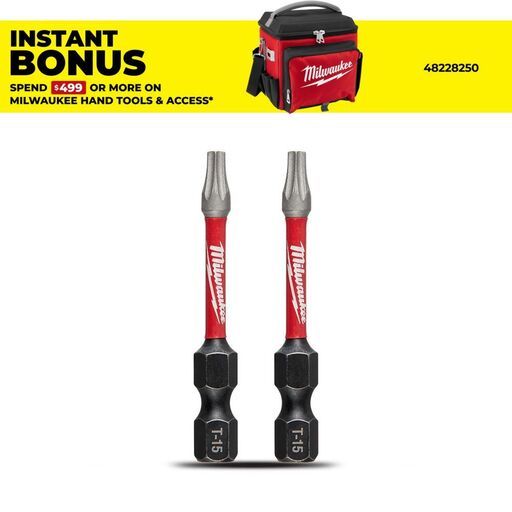 Milwaukee 48324983 2-Pack SHOCKWAVE™ Torx T15 2"x 50mm Power Impact Driver Bit