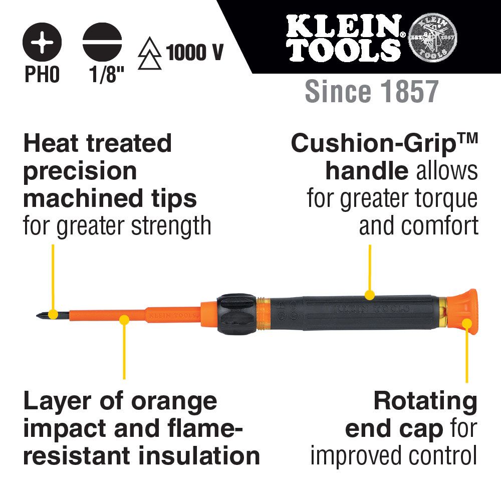 Klein A-32581INS 2-in-1 PH & Slotted Multi-Bit Electronics Screwdriver – image 4