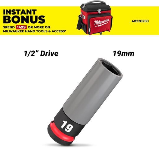 Milwaukee 49667804 1/2" Drive 19mm SHOCKWAVE Impact Duty Lug Nut Wheel Socket – image 1