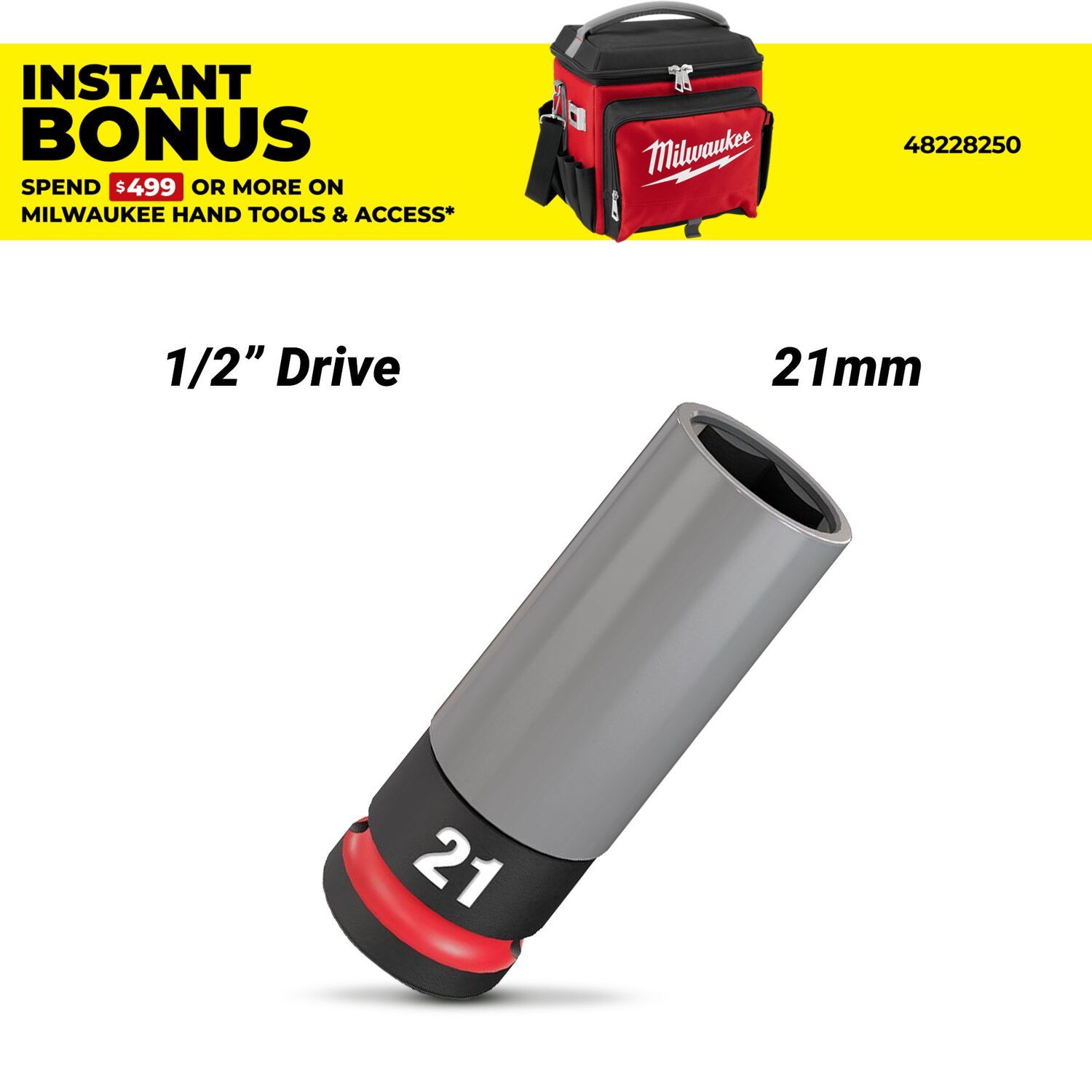 Milwaukee 49667806 1/2" Drive 21mm SHOCKWAVE Impact Duty Lug Nut Wheel Socket – image 1